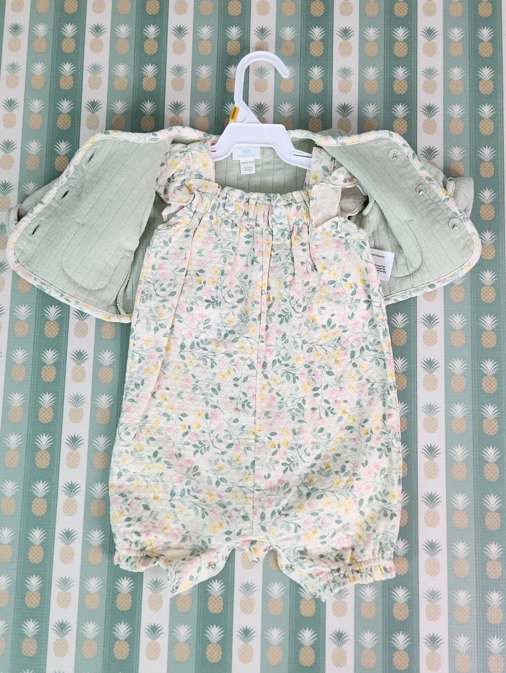 Cloud Island Quilted Mint Jacket & Floral Romper Set
